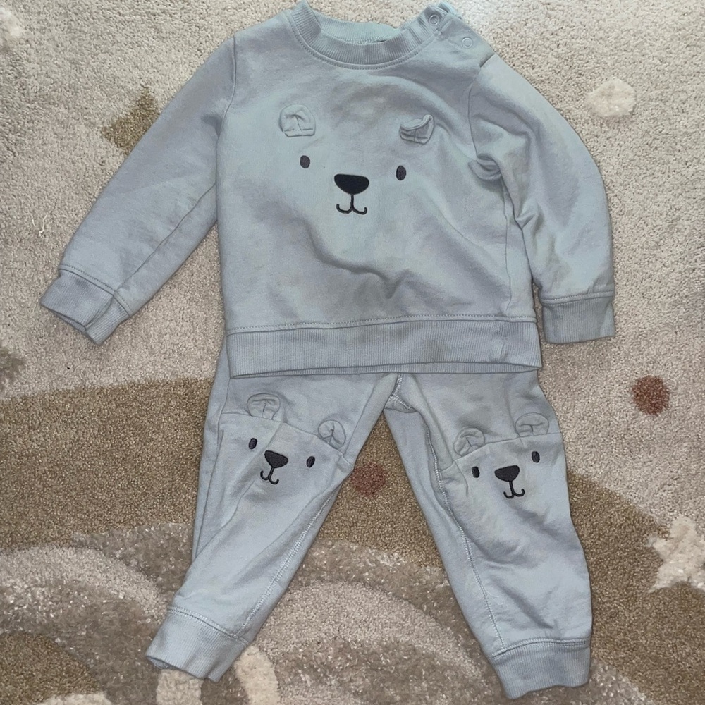 Carter’s 2 Piece Bear Outfit Set Blue Sweatshirt Joggers 18M